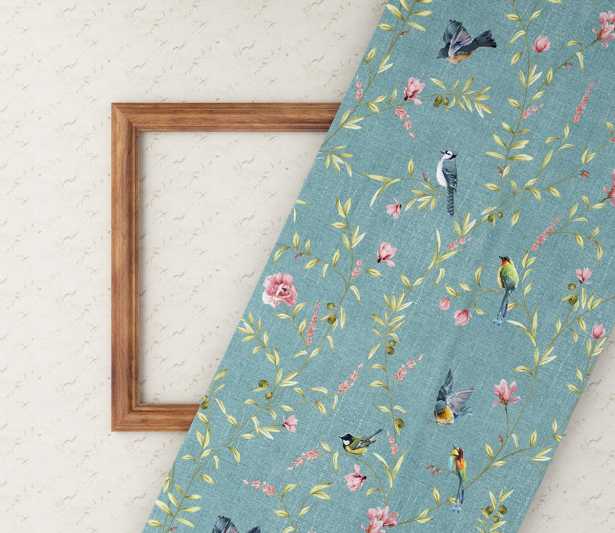 Bubble Robins Floral Bird Print 100% Cotton Fabric