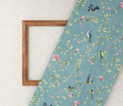 Bubble Robins Floral Bird Print 100% Cotton Fabric