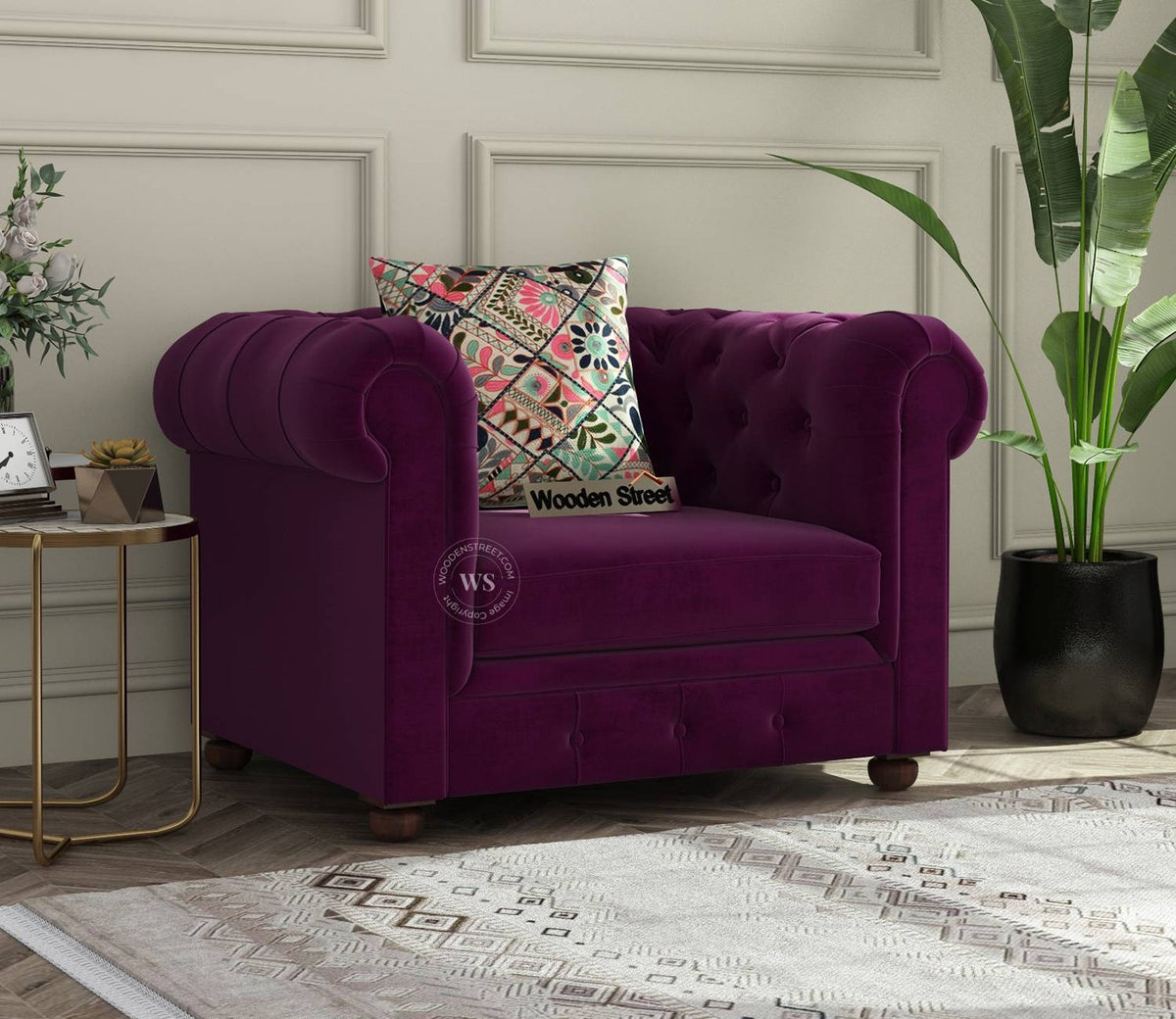 Henry 1 Seater Sofa (Velvet, Mulberry Pink)