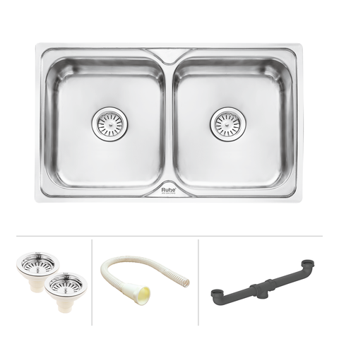 Trueliving Facy Silver_Oval Double Bowl Premium Stainless Steel (45 x 20 x 9 inches) Kitchen Sink