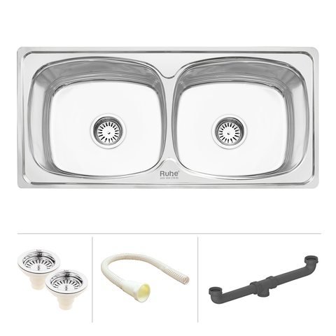 Trueliving Modern Silver_Square Double Bowl Premium Stainless Steel Kitchen Sink (32 x 20 x 8 inches)