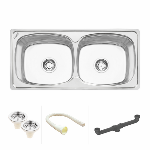Trueliving Modern Silver_Oval Double Bowl Premium Stainless Steel (37 x 18 x 8 inches) Kitchen Sink