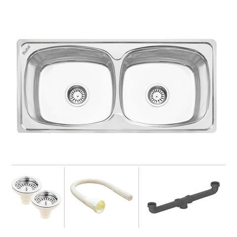 Trueliving Facy Silver_Oval Double Bowl (37 x 18 x 8 inches) 304-Grade Kitchen Sink