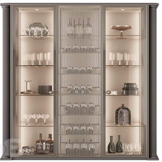 Trueliving Luxury Light Crockery Cabinet Sliding Door 43.2D x 101.6W x 172.7H Centimeters