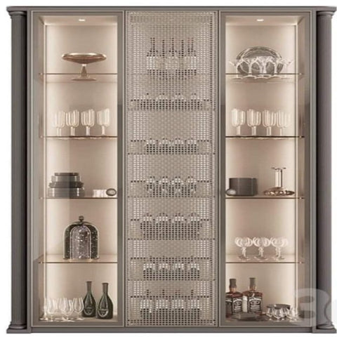 Trueliving Luxury Light Crockery Cabinet Sliding Door 43.2D x 101.6W x 172.7H Centimeters