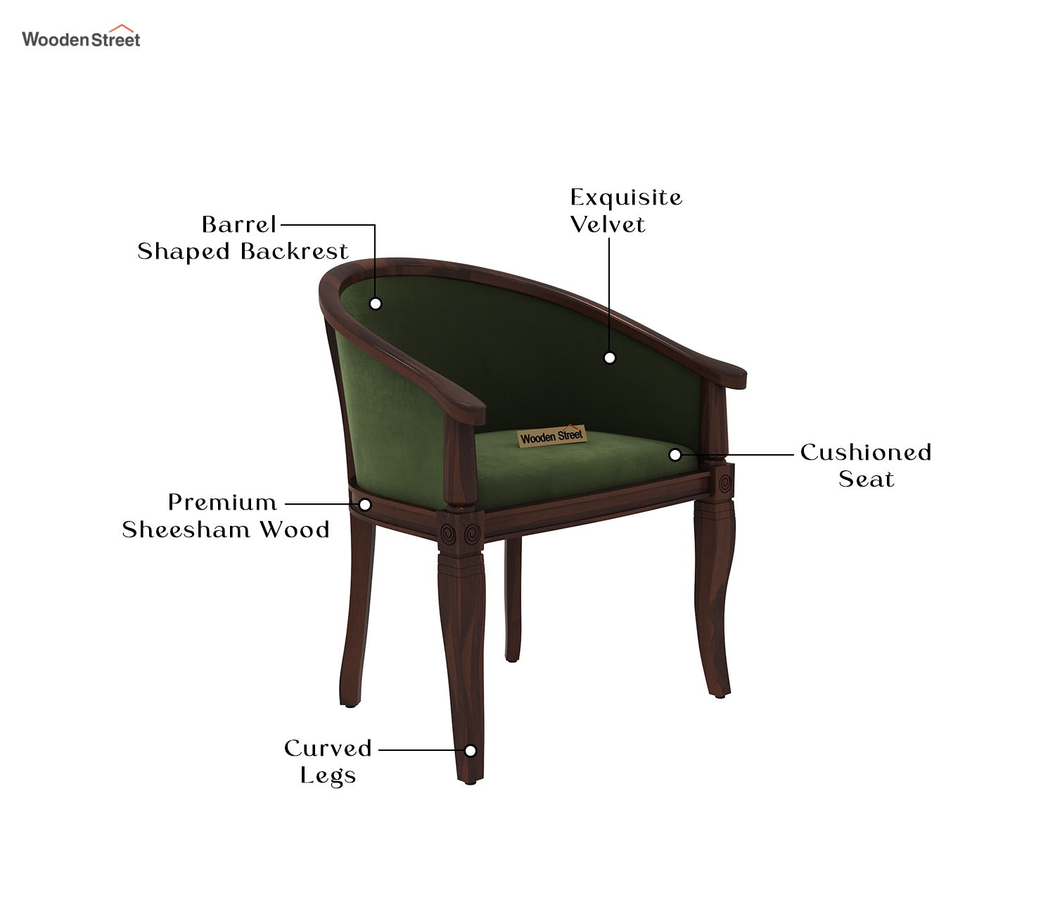 Arctic Arm Chair (Velvet, Walnut Dark Olive Green)