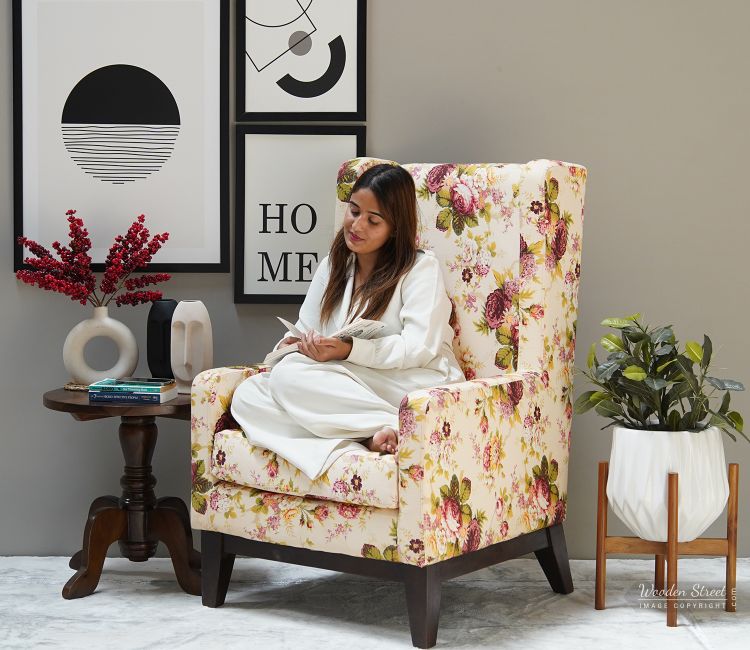 Joan Wingback Chair (Fabric, Cream Blossom)