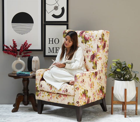 Joan Wingback Chair (Fabric, Cream Blossom)