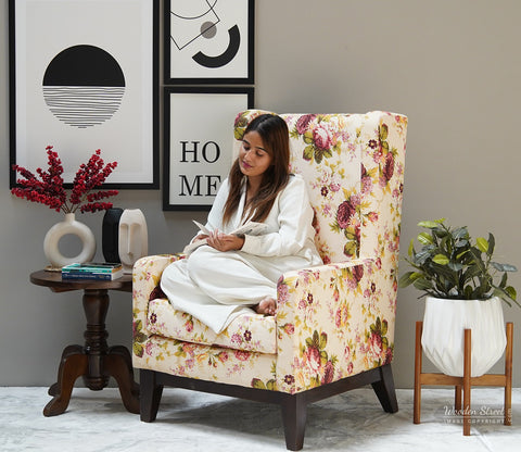 Joan Wingback Chair (Fabric, Cream Blossom)