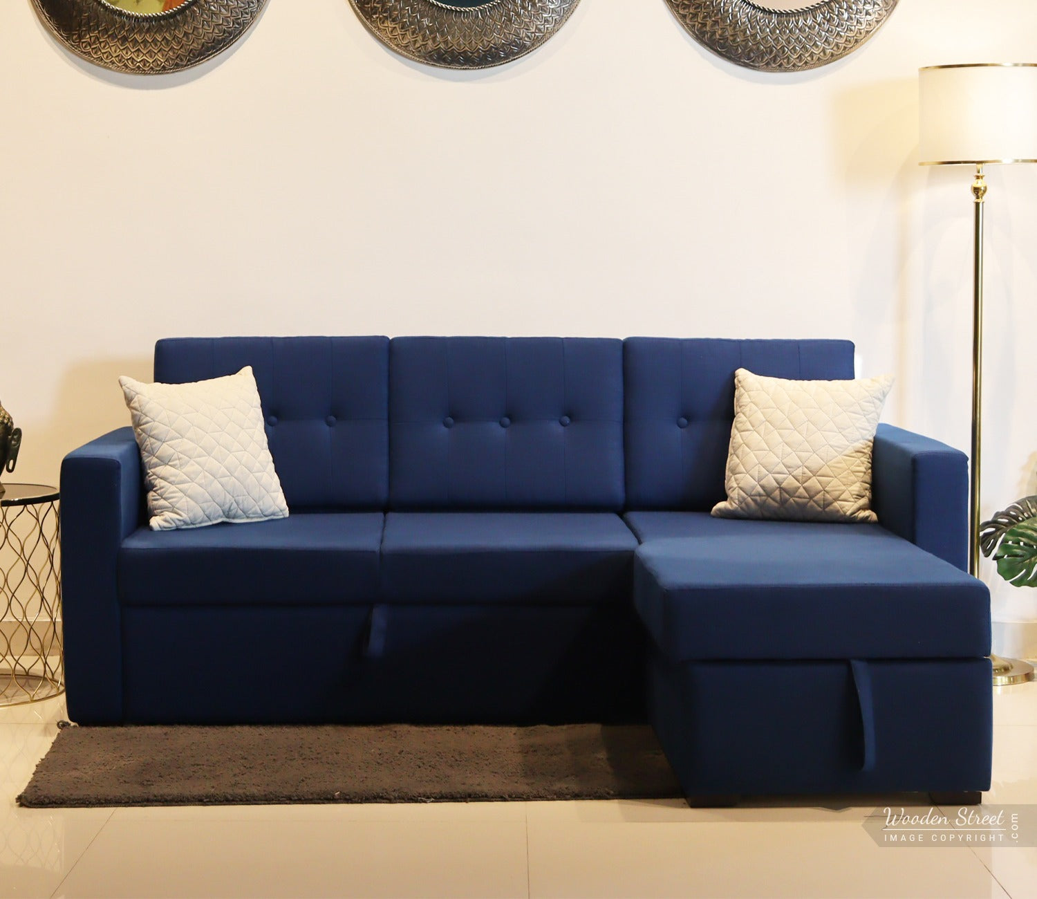 Alfonso Left Aligned Convertible Sofa Cum Bed (Cotton, Indigo Ink)