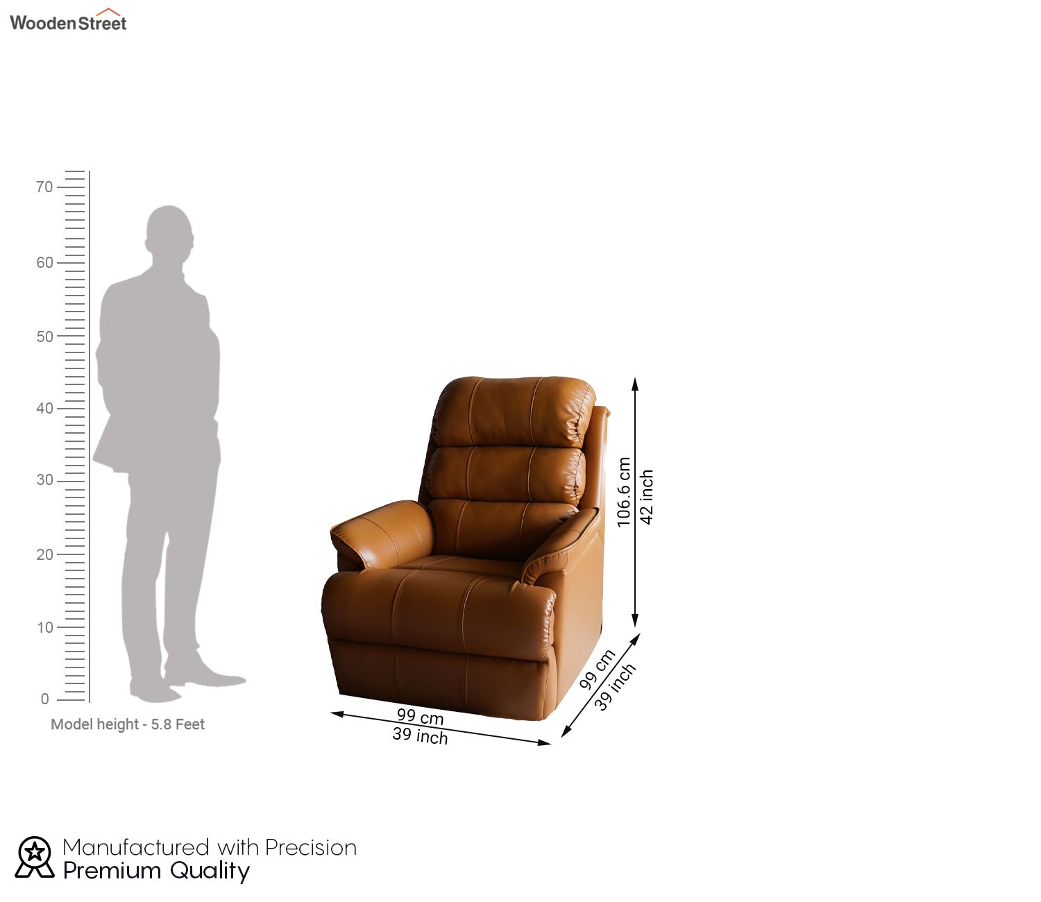 Valencia Leatherette 1 Seater Manual Recliner Sofa (Potters Clay Brown)