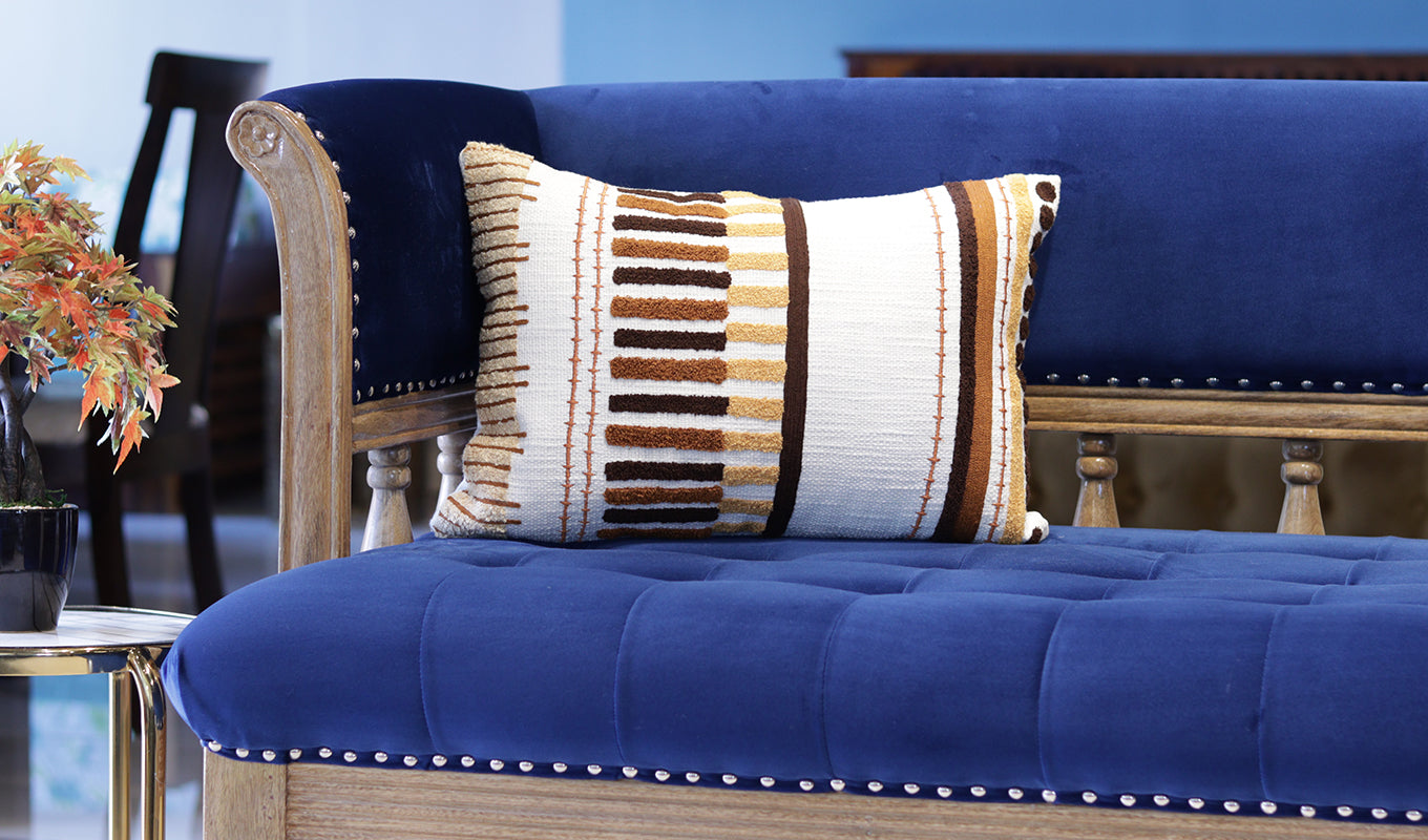 Umber Stripes Embroidered Cushion Cover
