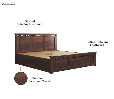 Adolph Sheesham Wood Hydraulic Storage Bed (Queen Size, Walnut Finish)