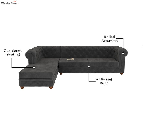 Henry L - Shape Left Aligned Corner Sofa (Velvet, Graphite Grey)