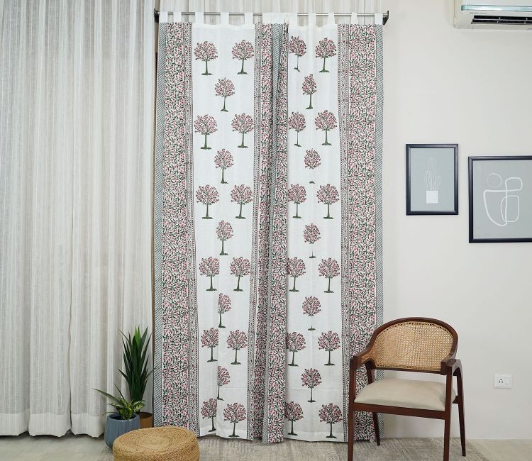 Happy Tree Jaal 1 Piece Curtain (White, 7 Feet)