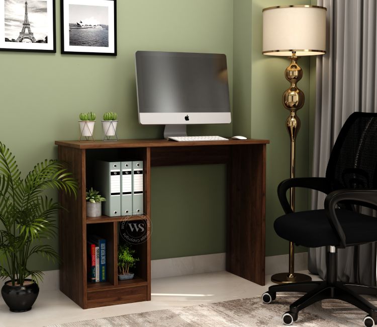 Atom Engineered Wood Study Table With Sectioned Shelf Storage (Columbian Walnut Finish)