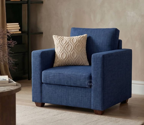 Albus One Seater Fabric Sofa (Cotton, Iris Blue)
