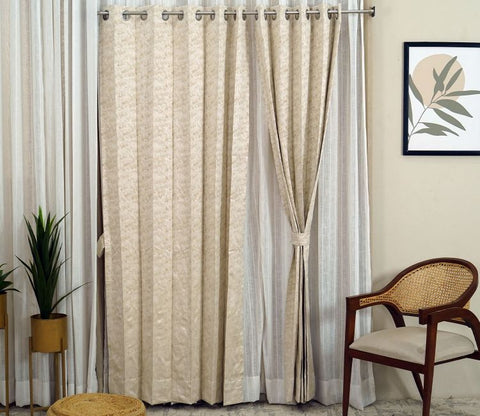 Shiny Textured Blackout 1 Piece Curtain (Beige, 7 Feet)