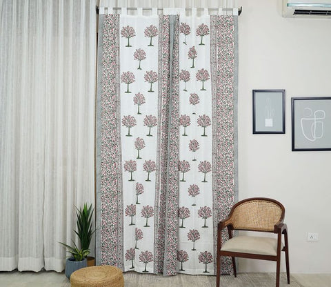 Happy Tree Jaal 1 Piece Long Door Curtain (White, 9 Feet)