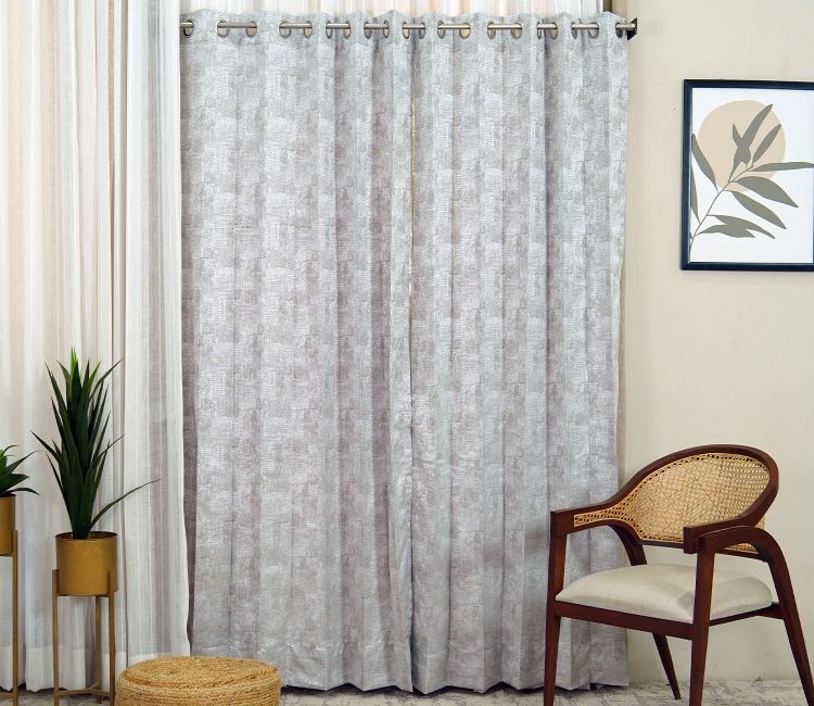 Dotted Textured Blackout 1 Piece Curtain (Grey, 7 Feet)