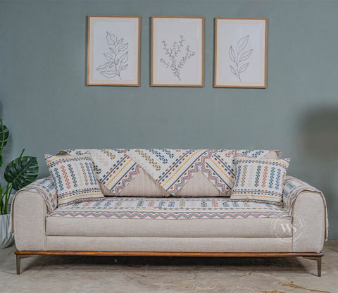 Blooming Beauty Abstract Printed Multi Color 3 Seater Sofa Cover - Set of 8