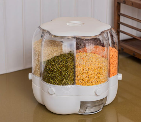 Grainery 6- Compartment All-In-One Rotating Grain Dispenser (White, Small)