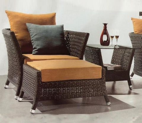 Dark Brown Rattan And Wicker 2 Seater Patio Set With Table And Middle Yellow Cushions