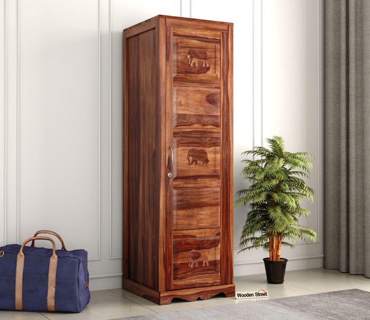 Emboss 1 Door Multi Utility Wardrobe (Honey Finish)