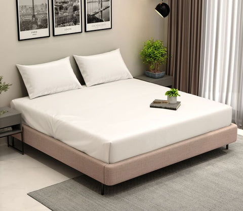 Vegan Bamboo Silk Bedsheet 300 TC Naturally Anti-Bacterial Fitted Queen Bedsheet with 2 Pillow Cover (White)