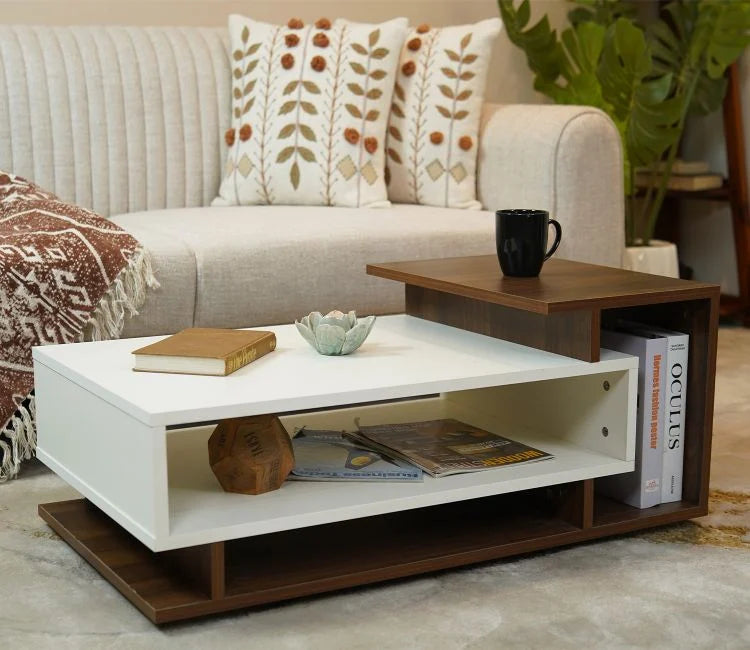 Jevon Engineered Wood Dual Finish Coffee and Centre Table (Columbian Walnut White Finish)