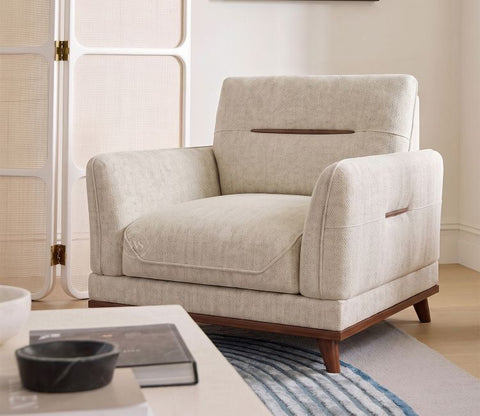 Alvaro 1 Seater Fabric Sofa with Wooden Accents (Cotton, Cottage Ivory)