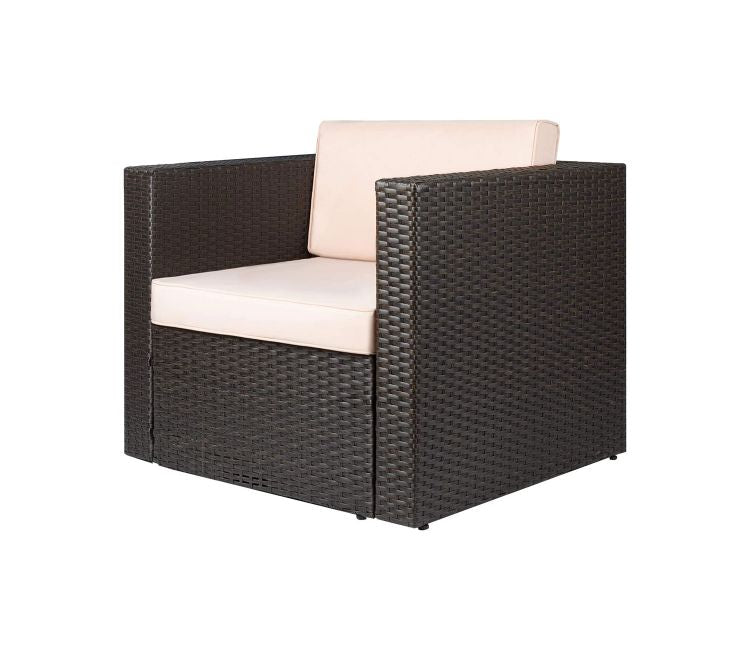 Dark Brown Rattan And Wicker Garden Sofa Cum Chair With Cream Cushions