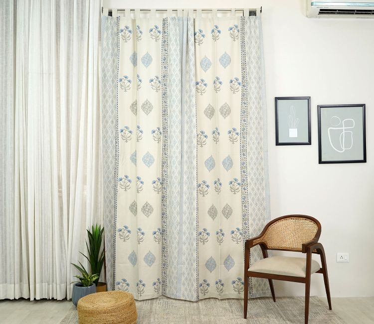 Bloom Jaal Butah 1 Piece Long Door Curtain (Beige, 9 Feet)