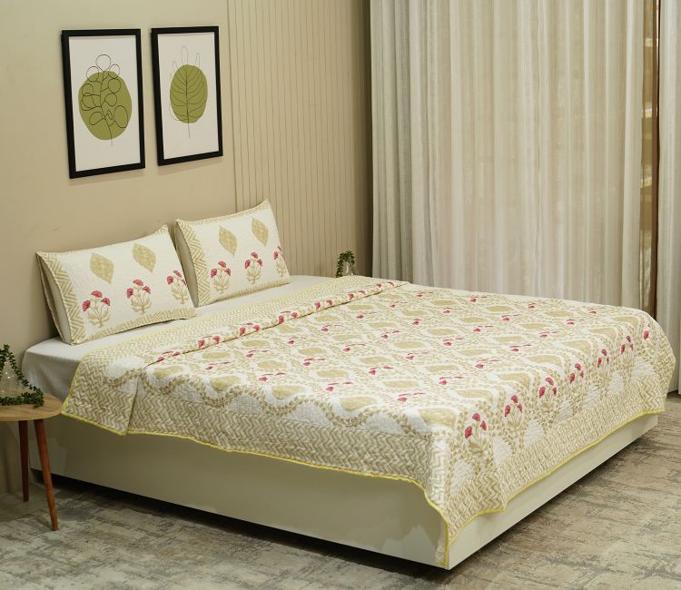 Rose Voyage Pink And Cream Voile Bed Cover