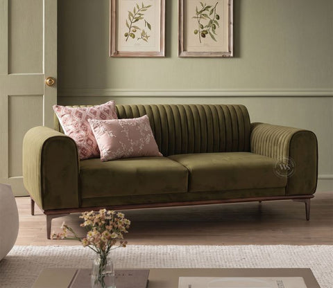 Lorenz 2 Seater Sofa (Velvet, Dark Olive Green)