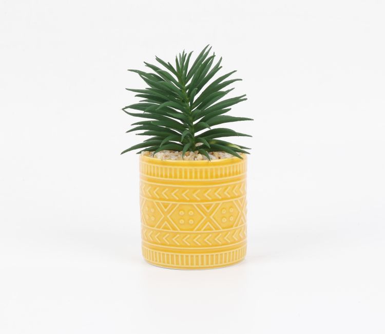 Beamify Ceramic Pot With Artificial Flowers (Yellow)