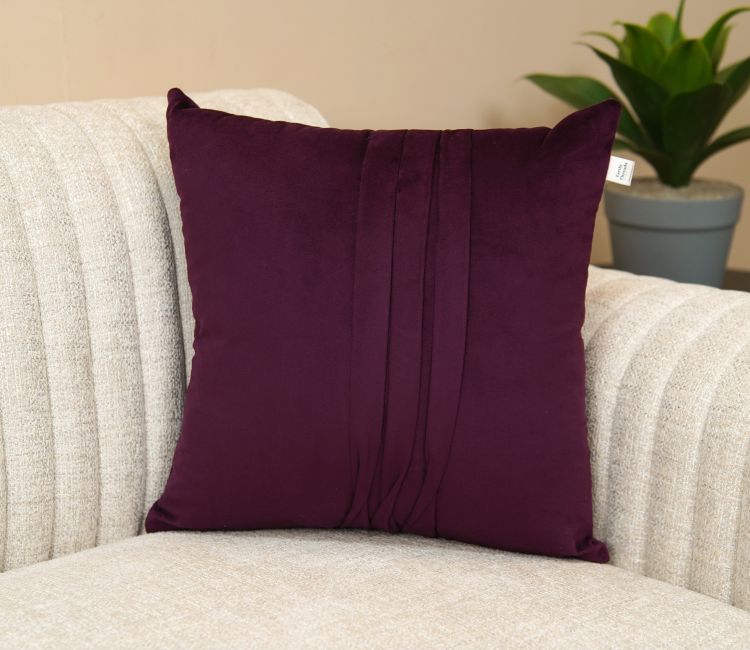 Caro Velvet Pleated Cushion Cover - Pack of 1 (16 x 16 Inch, Mulberry Pink)