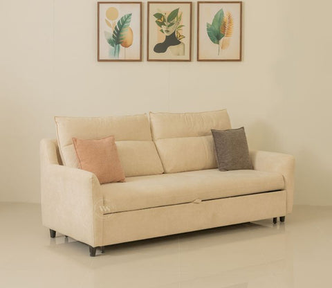Tevo 3-Seater Sofa Cum Bed | Pull-Out Bed Mechanism | Fabric Upholstery (Off White)