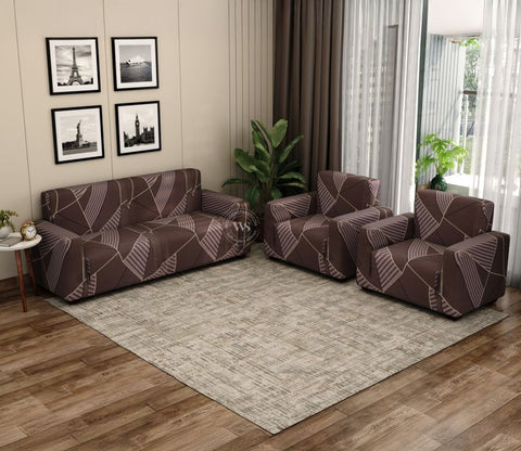 Cason Modern Abstract Printed Polyester Spandex 3+1+1 Sofa Cover Set (Brown)