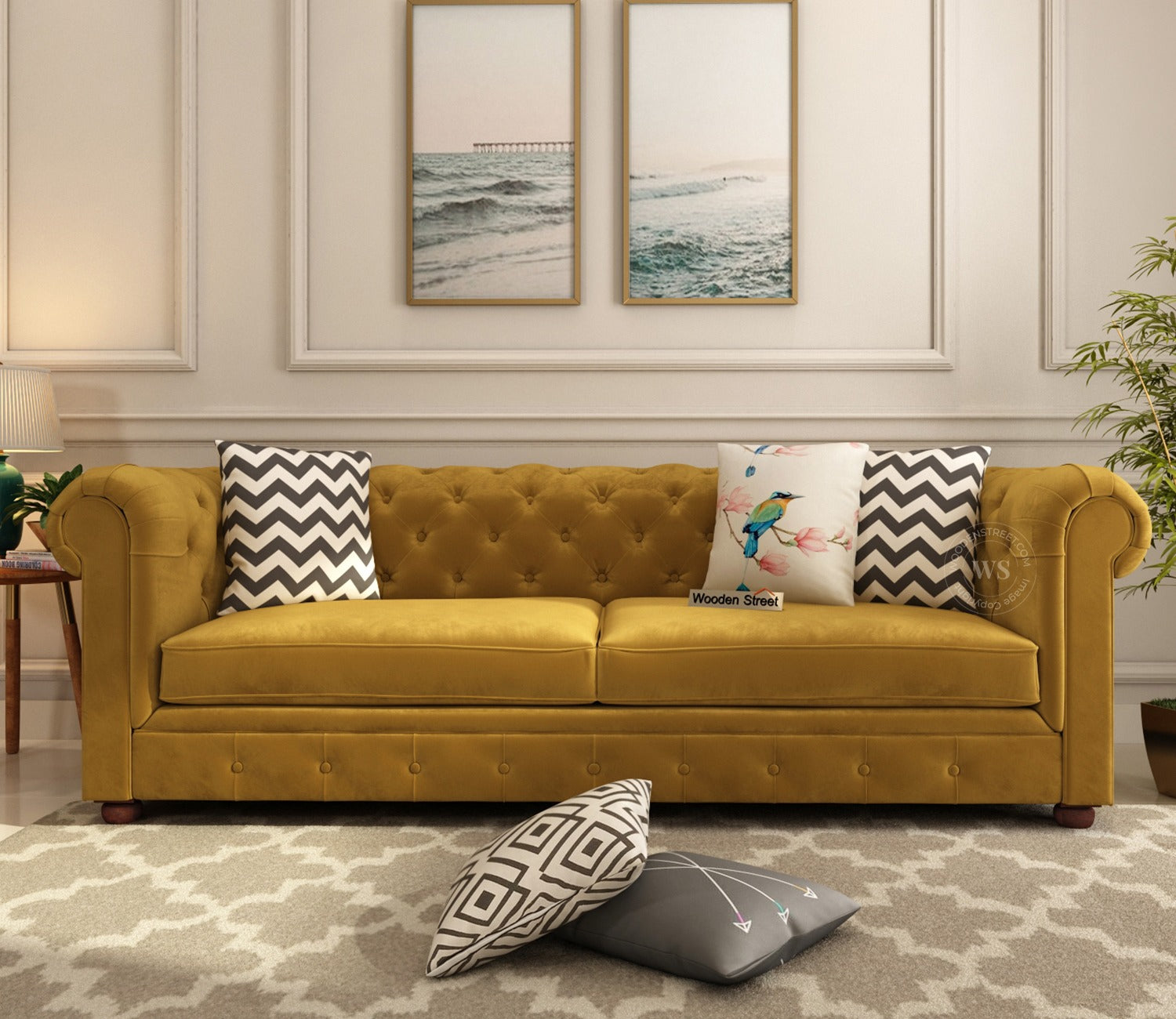 Henry 3 Seater Sofa (Velvet, Chestnut Brown)