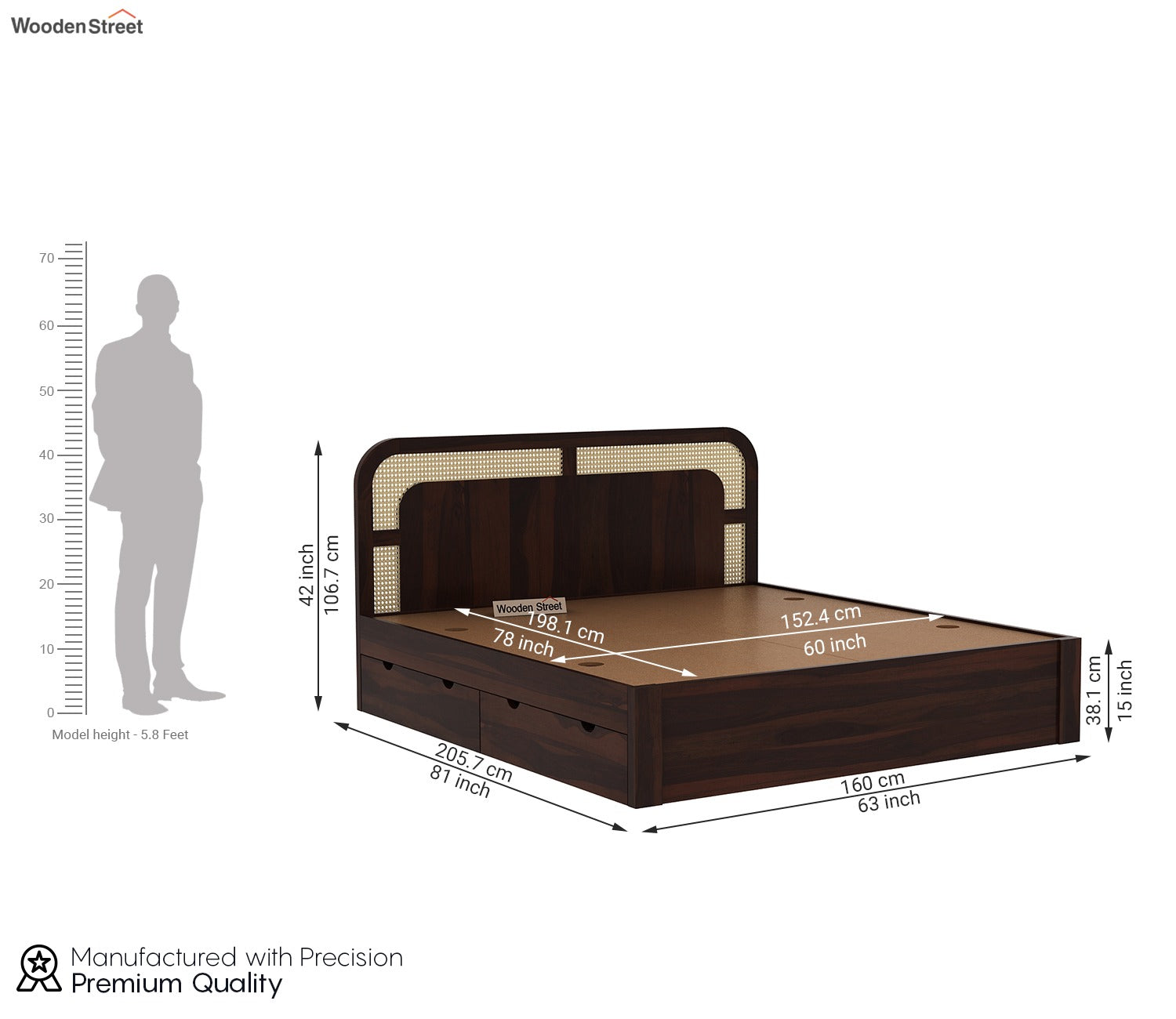 Emalyn Bed With Storage (Queen Size, Walnut Finish)