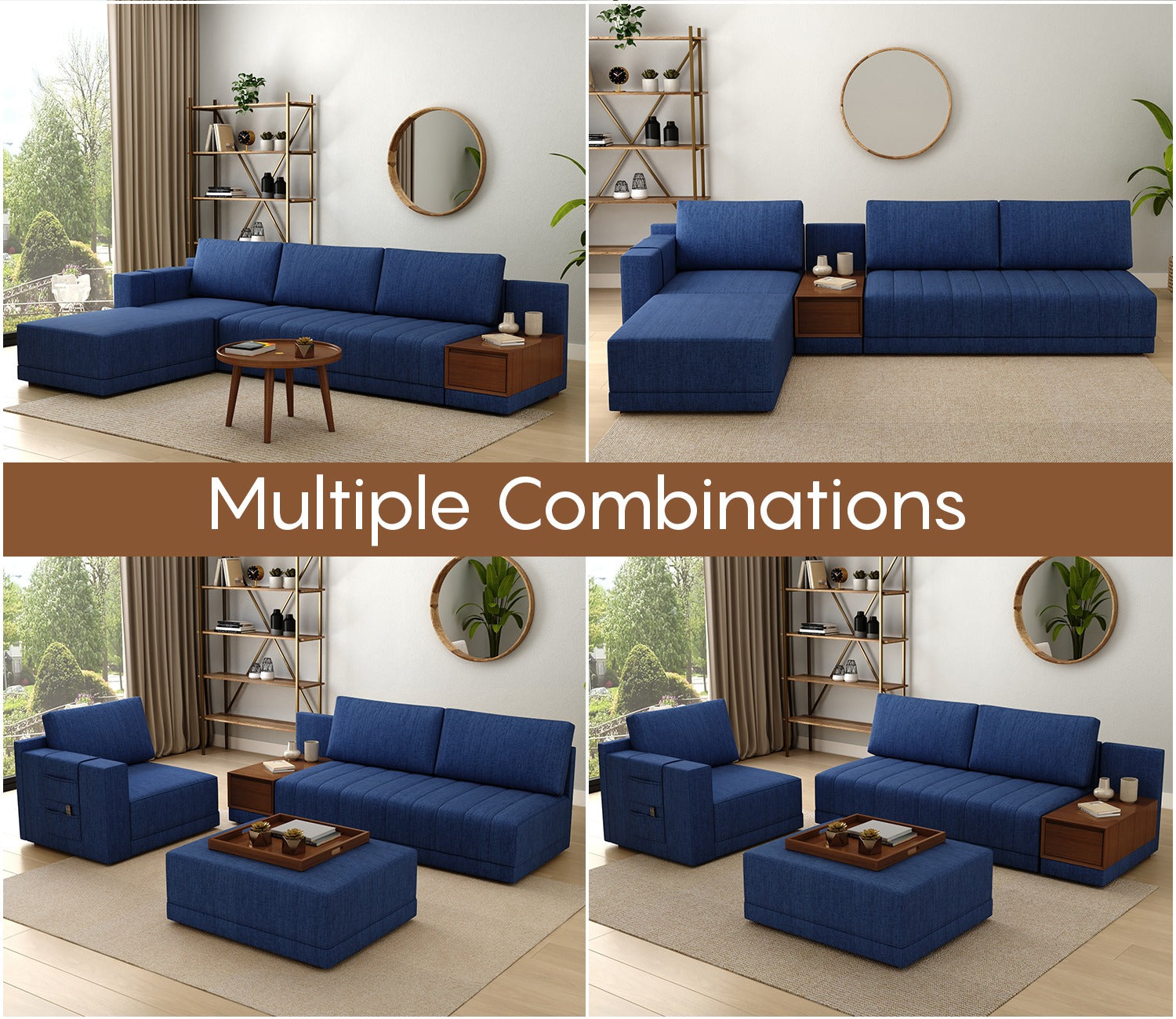 Oasis L-Shape Left Aligned Sectional Sofa (Cotton, Iris Blue)