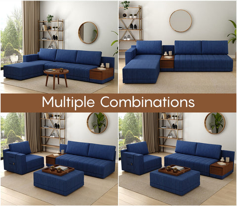 Oasis L-Shape Left Aligned Sectional Sofa (Cotton, Iris Blue)