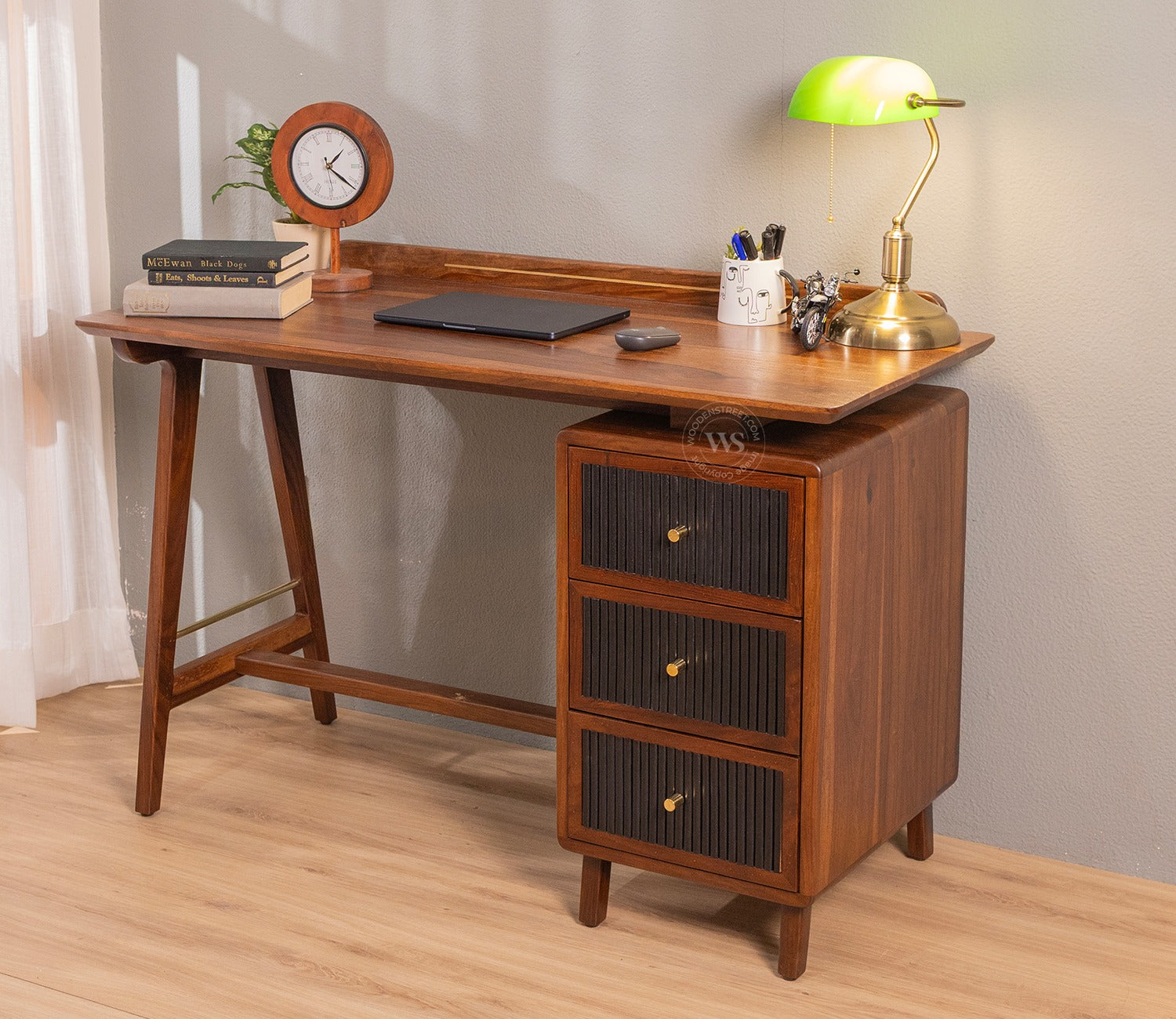 Gulliver Sheesham Wood Study Table with Three Drawers (Teak Finish)