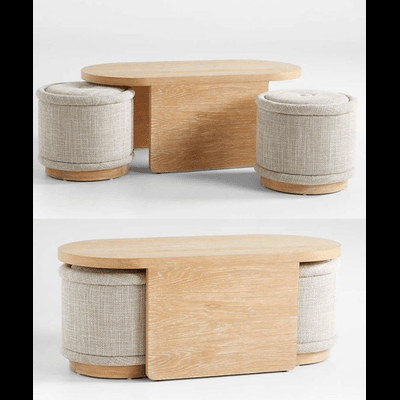 Trueliving Wood Luxury Pink Table Stool (Table H 30 x W 34 x D 18 Stool H 18 x W 16 x D 14)
