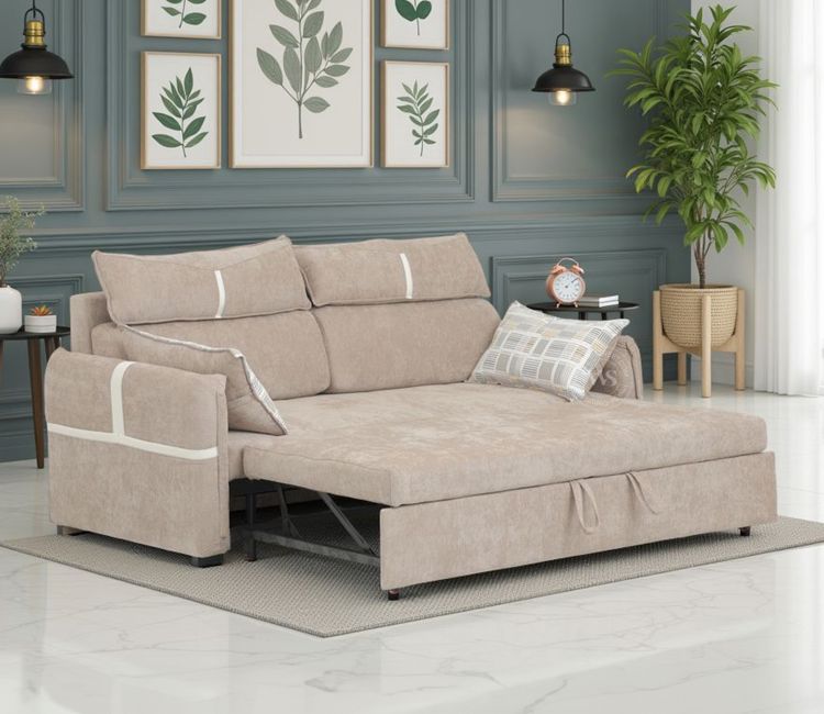 Centrica 3 Seater Premium Fabric Sofa Cum Bed Pull Out Mechanism (Brown)