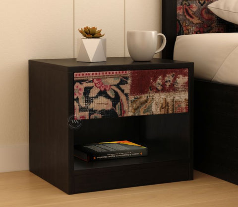 Orren Engineered Wood Bedside Table with Laminated Textured Drawer Front & Open Storage (Patchwork Multi)