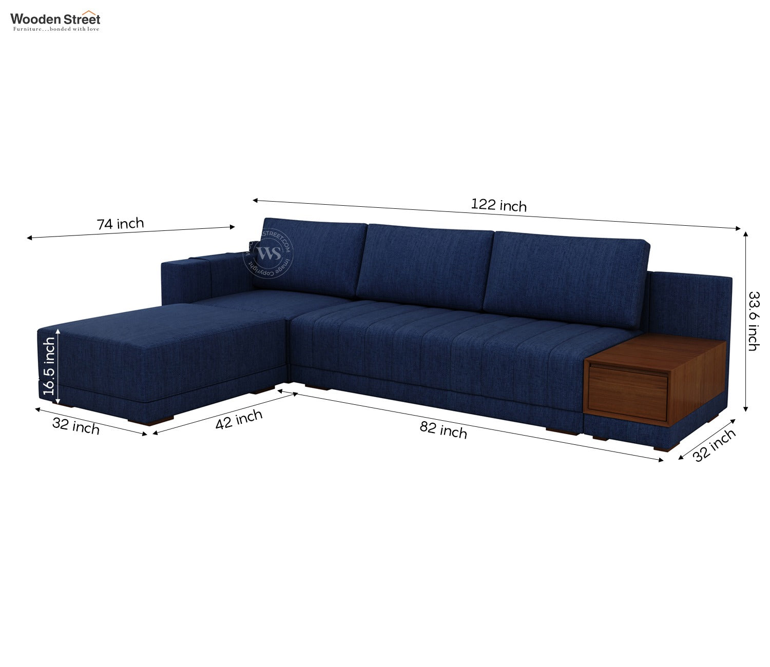 Oasis L-Shape Left Aligned Sectional Sofa (Cotton, Iris Blue)