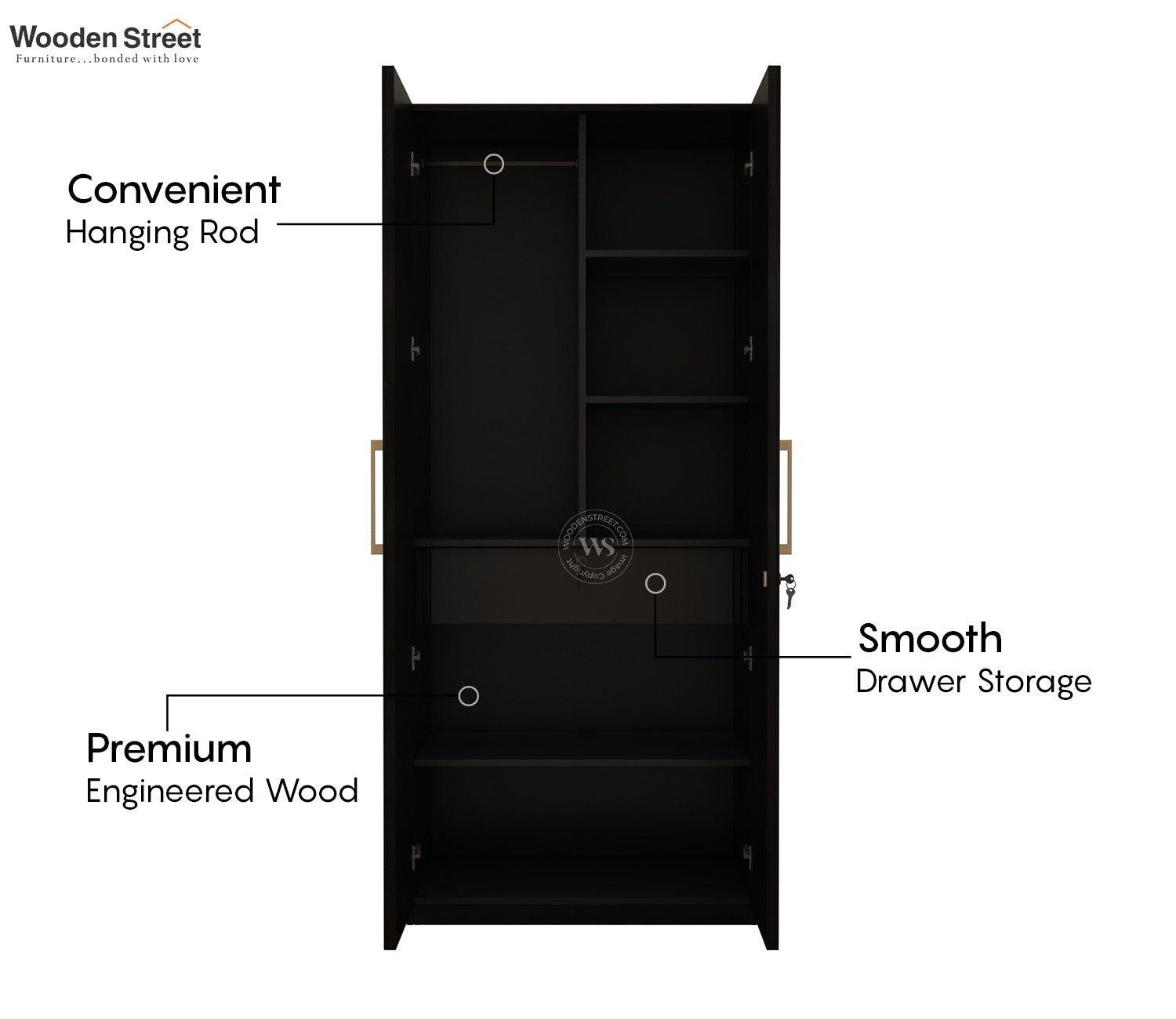 Tactica Engineered Wood Wardrobe with Textured MDF Accented Doors & Drawer Storage (Trellis Pattern)
