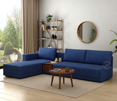 Oasis L-Shape Left Aligned Sectional Sofa (Cotton, Iris Blue)